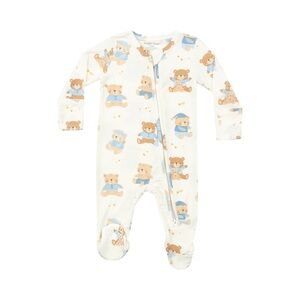 Angel Dear Blue and Brown Bear Print Kids Footie
